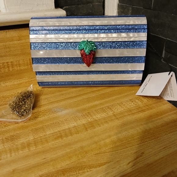 Kurt Geiger Blue and White Striped Clutch - Picture 3 of 11